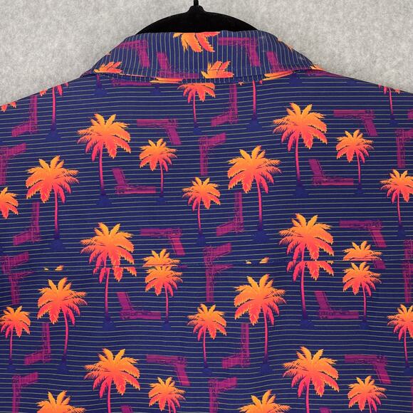 Retro Rifle Shirt Mens L Rising Palm Short Sleeve Button Down All Over Print - Picture 6 of 8